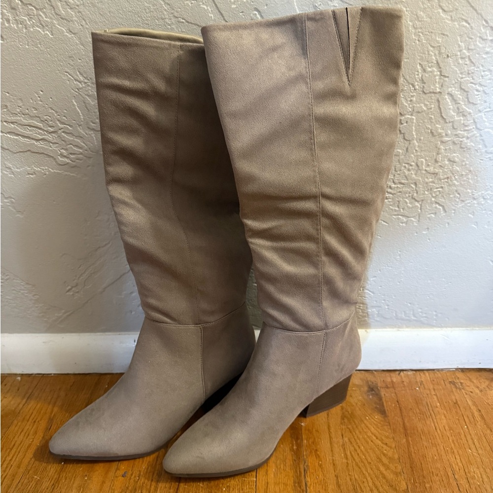 Brand New- Marlee Taupe Pointed Toe Suede Boots, Size 10